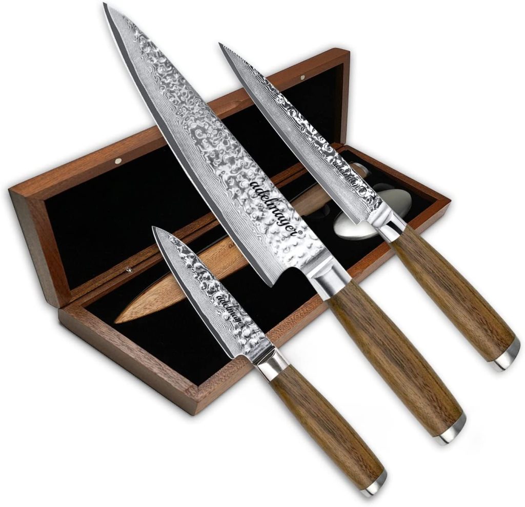 Damascus Knife Set With Block - 2023 Elite Sonne Series - 6 PCS Set A - Damascus  Steel Store